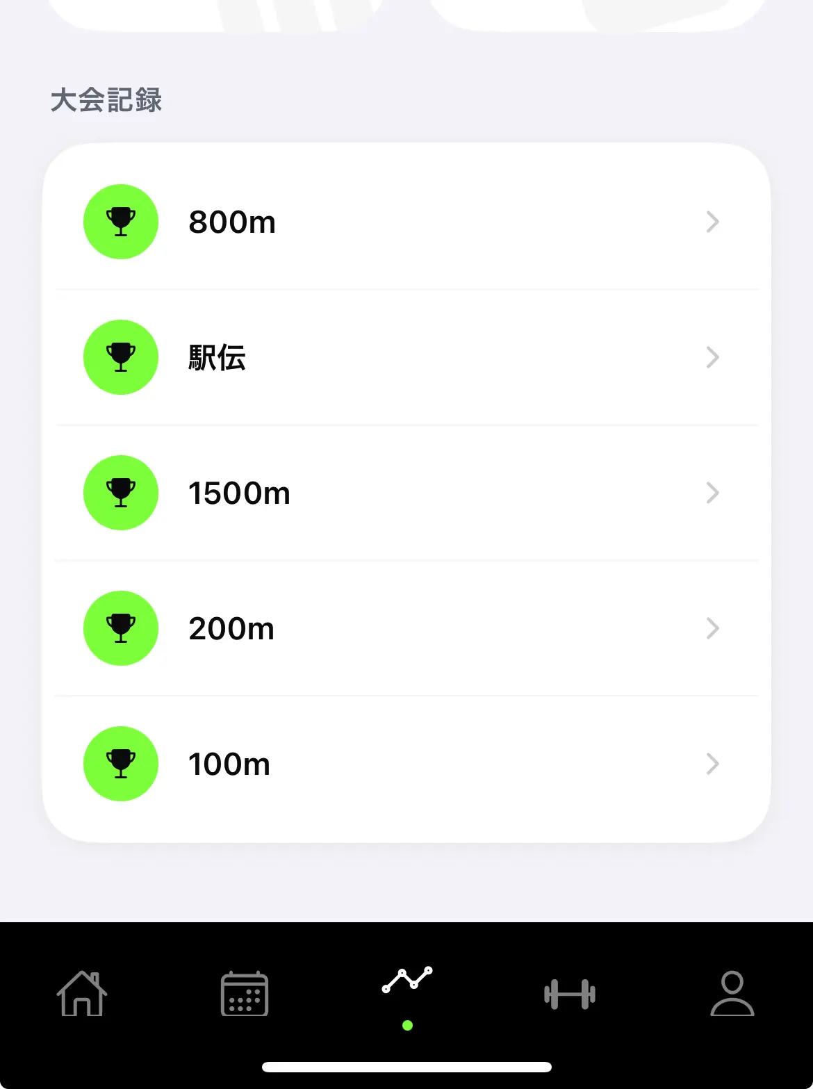 TrackNoteデータ分析タブ大会記録